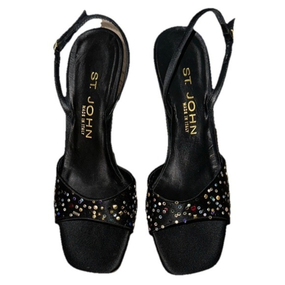 St. John Black Embellished Women's Strap Heels Sz. 6.5